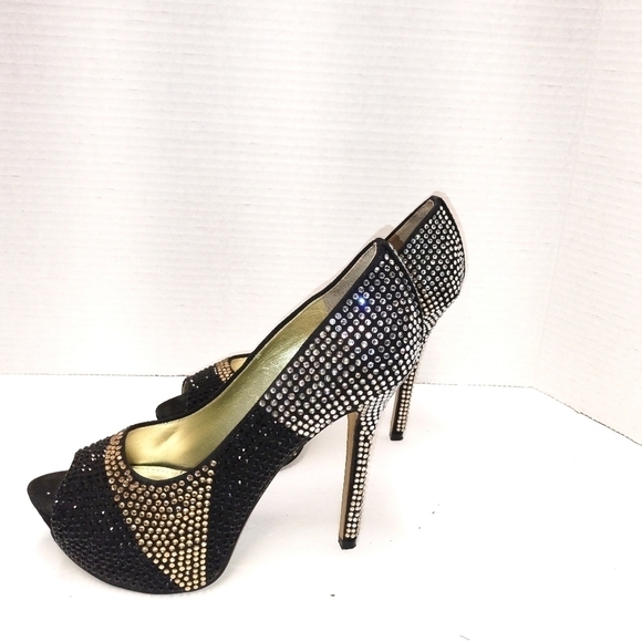Enzo Angiolini silver gold and black rhinestones platform shoes Size: 6.5 - Picture 2 of 8